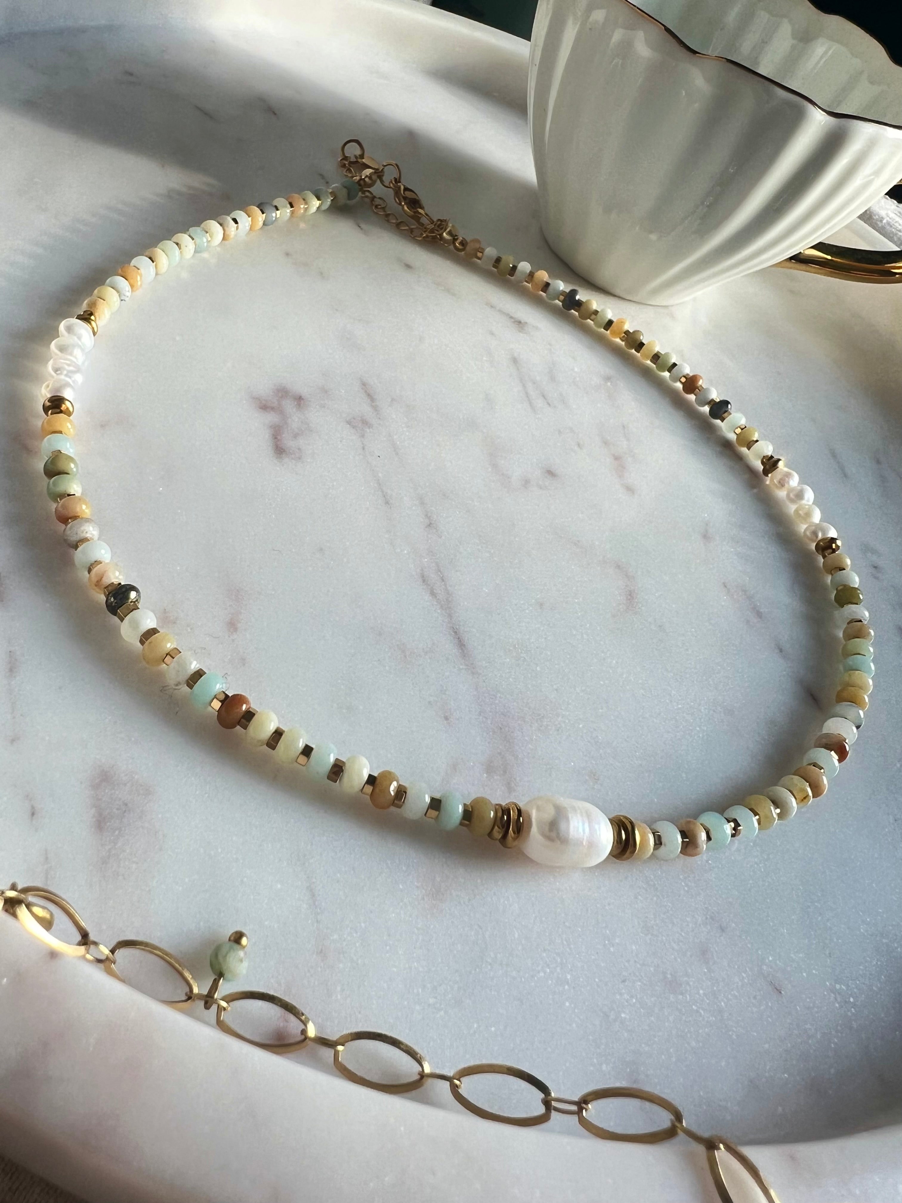 Lina Amazonite Necklace | Amazonite & Pearl Necklace – zenzbyzahra